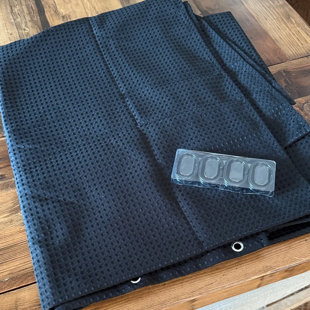 Black Textured Shower Curtain with Black Grommets Hooks (Never Used) - Picture 2 of 6
